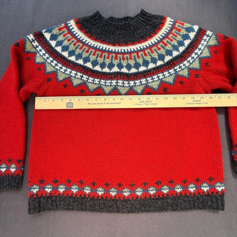 Eddie Bauer Fair Isle Wool Sweater Womens S Red Nordic Crew Neck Heavy Knit